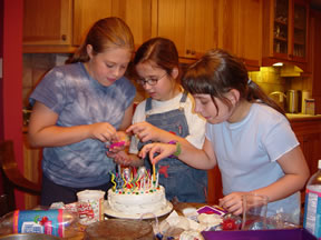 The girls bake a cake