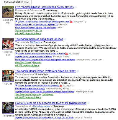 Syria kills in Google News search