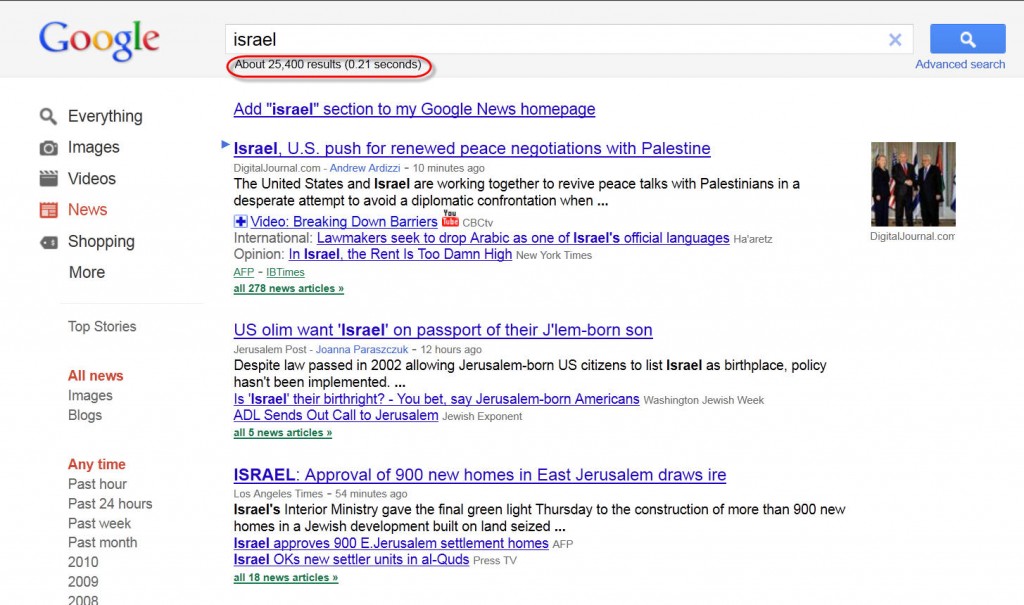 Israel articles in Google News